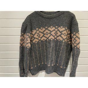 Vintage Canknit Argyle ? Sweater gray Beige Pullover Wool heavyweight SZ L